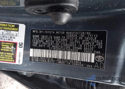 2014 Toyota Corolla Le z USA, uszkodzony, nr VIN 2T1BURHE4EC069059